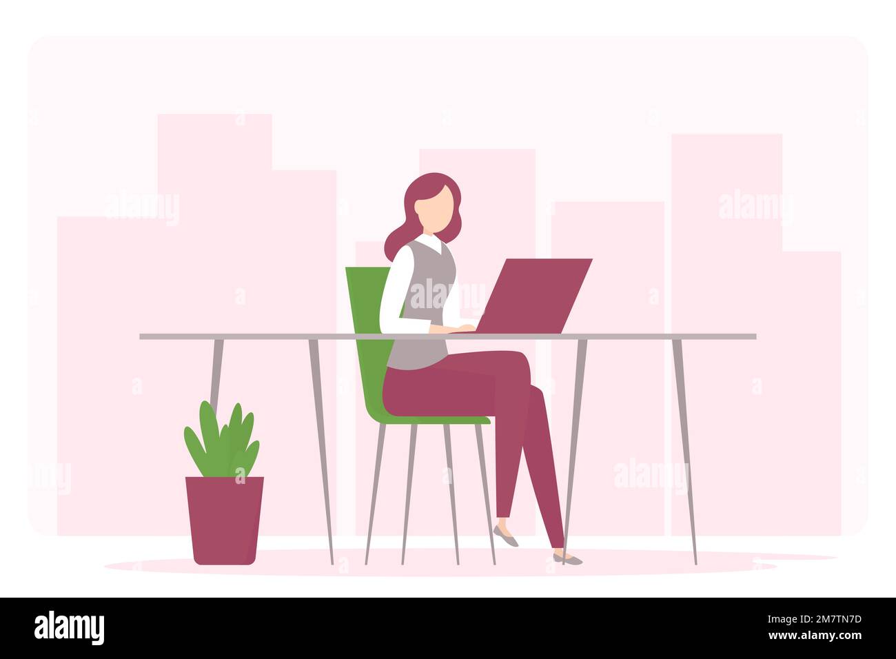 Donna che lavora su un notebook. Illustrazione vettoriale. Illustrazione Vettoriale