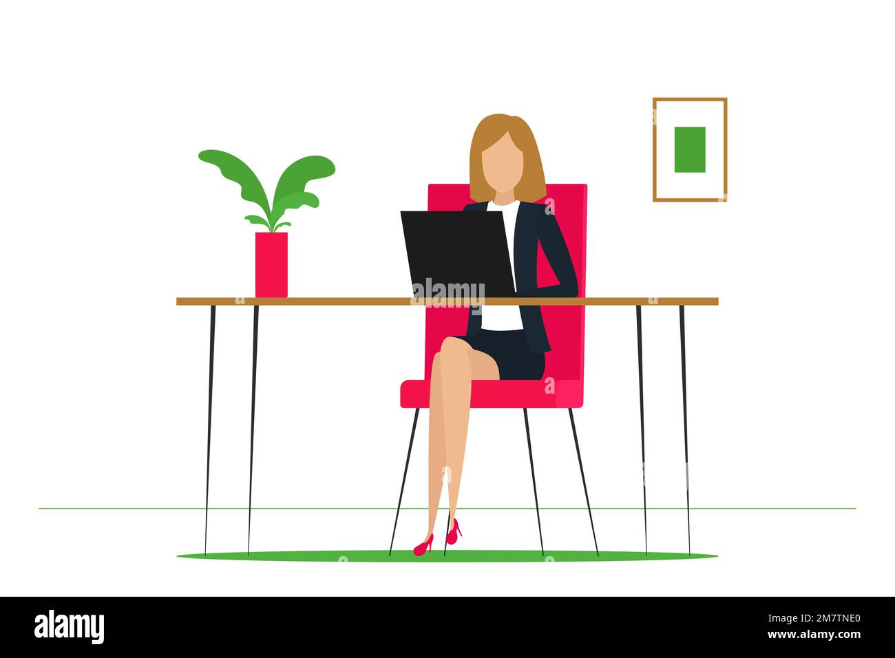 Segreteria dell'ufficio che lavora sul computer portatile. Illustrazione vettoriale. Illustrazione Vettoriale