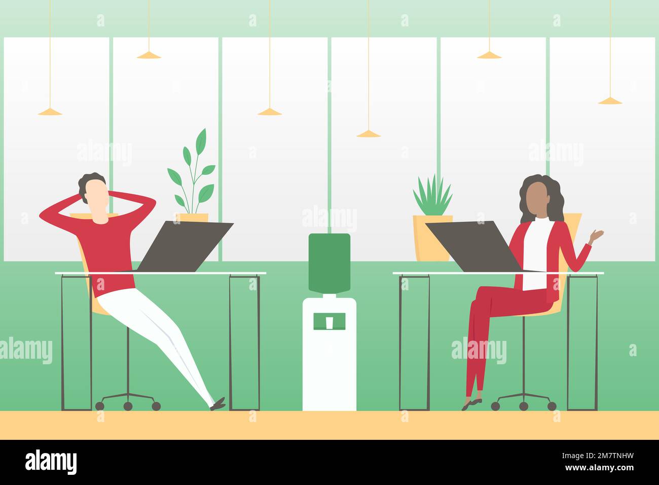Colleghi che discutono e lavorano sui notebook. Illustrazione vettoriale. Illustrazione Vettoriale