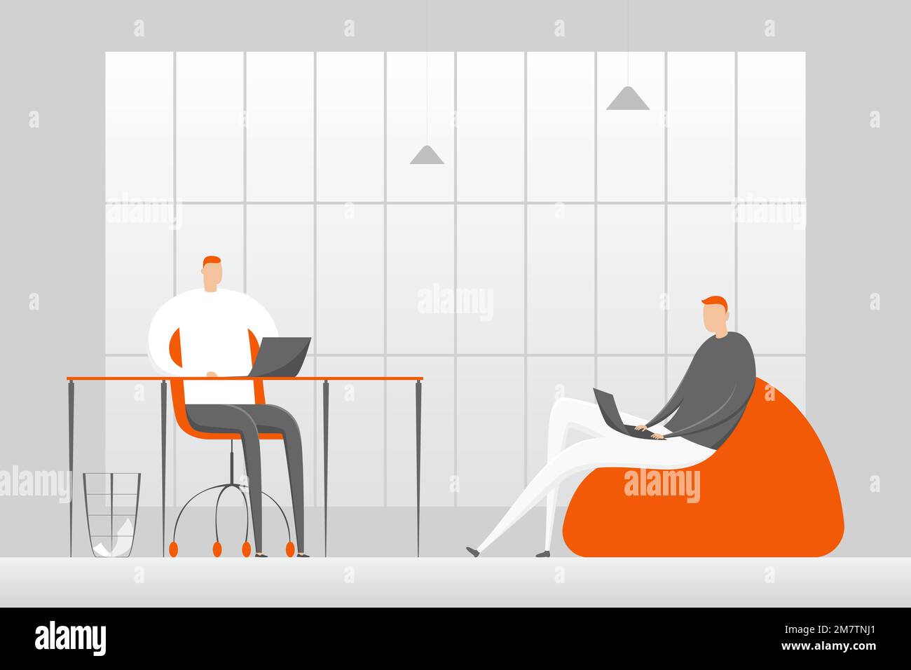 Colleghi che lavorano su computer portatili in ufficio. Illustrazione vettoriale. Illustrazione Vettoriale