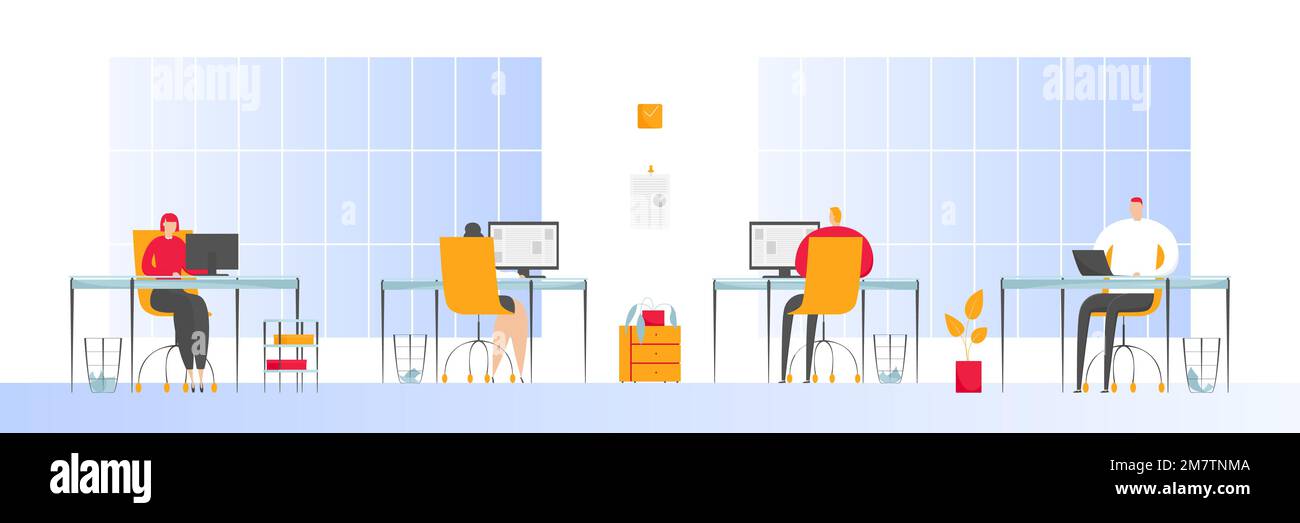 Team di dipendenti che lavorano sui computer. Illustrazione vettoriale. Illustrazione Vettoriale