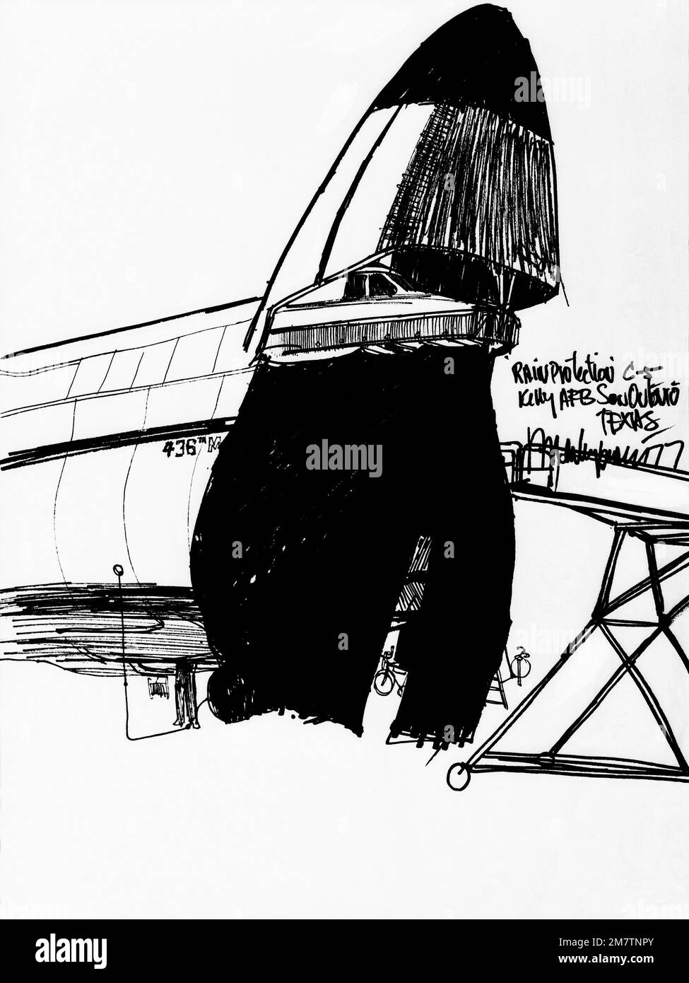 Illustrazione: 'C-5 Rain Protection - Kelly AFB' artista: Marbury Brown. Paese: Sconosciuto Foto Stock