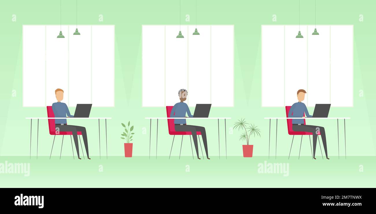 Persone in ufficio che lavorano sui notebook. Illustrazione vettoriale. Illustrazione Vettoriale