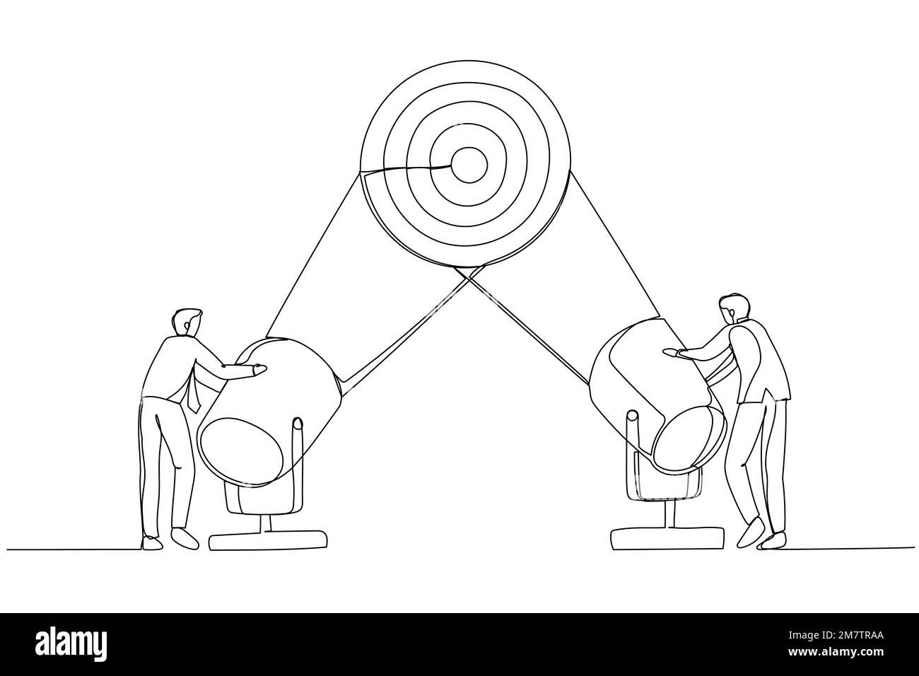 Illustrazione di un uomo d'affari con il successo di brainstorming della squadra a bersaglio. Stile artistico a una linea Illustrazione Vettoriale