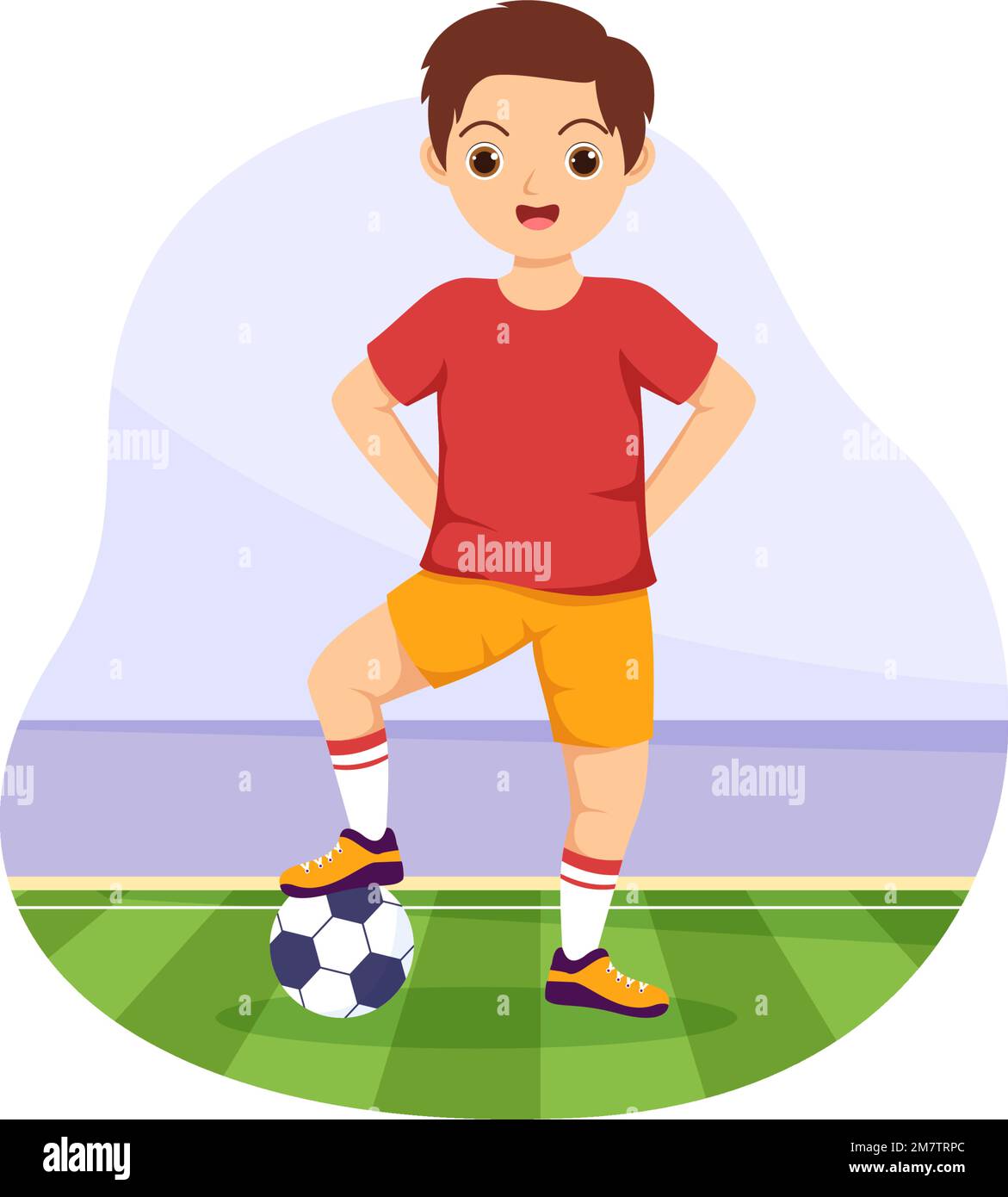 Futsal, Calcio o Calcio Sport Illustrazione con i giocatori di Bambini Tiro una palla e dribbling in un Campionato Sport Flat Cartoon modelli disegnati a mano Illustrazione Vettoriale