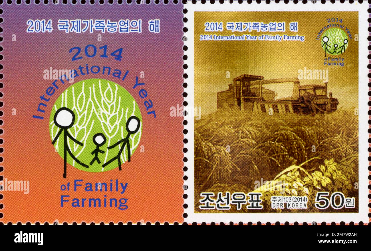2014 timbro della Corea del Nord. Anno internazionale dell'agricoltura familiare Foto Stock