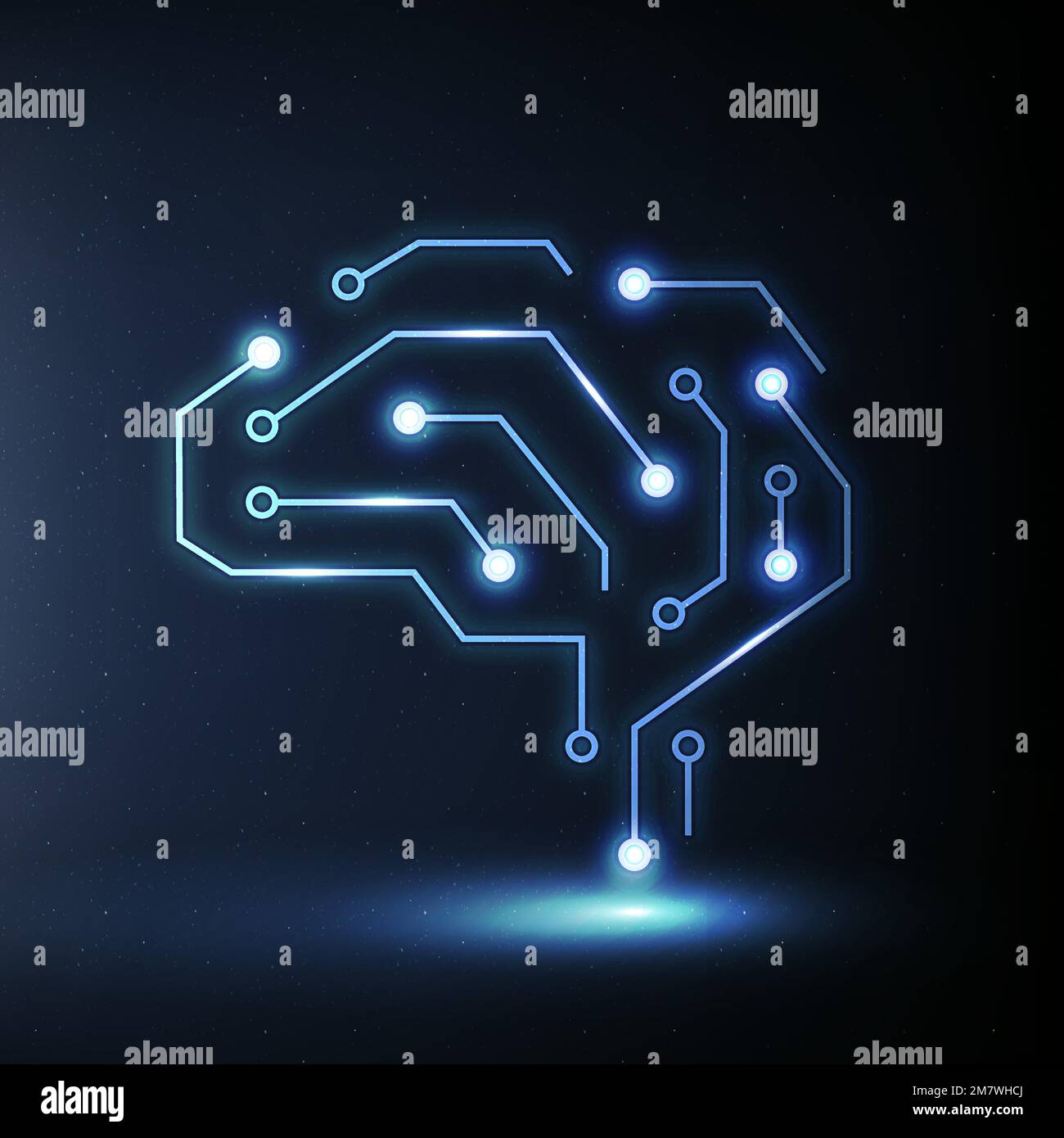 Grafica digitale vettoriale blu con l'icona dell'educazione alla tecnologia dell'intelligenza artificiale Illustrazione Vettoriale