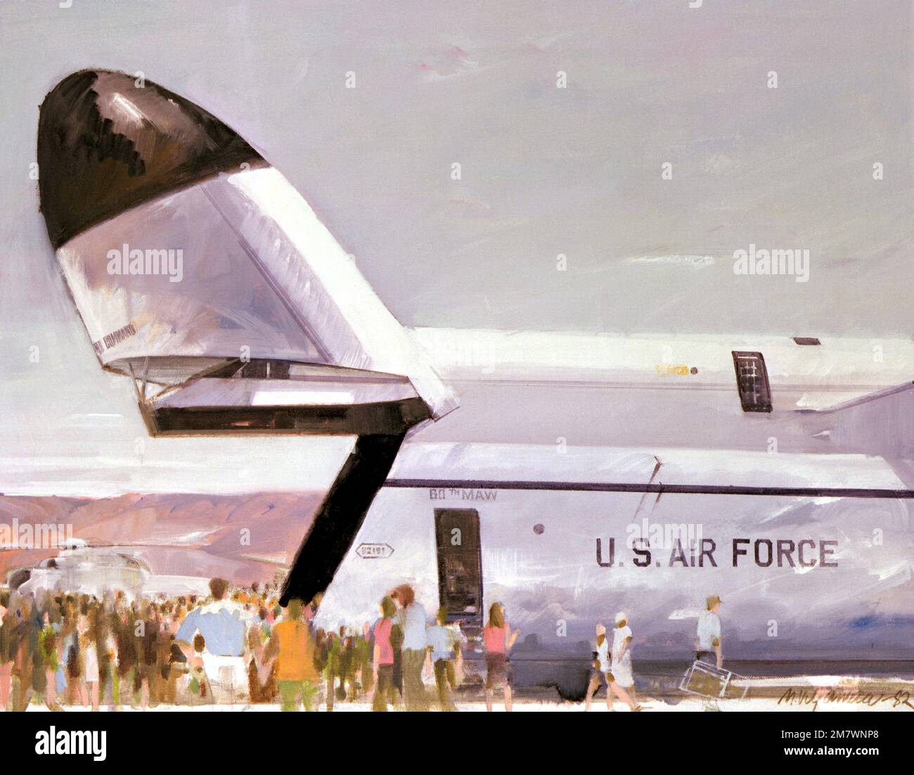 Illustrazione: 'C-5A a Moffett Field, California Air Show,' 1981Artist: Marty Viljamaa. Paese: Sconosciuto Foto Stock