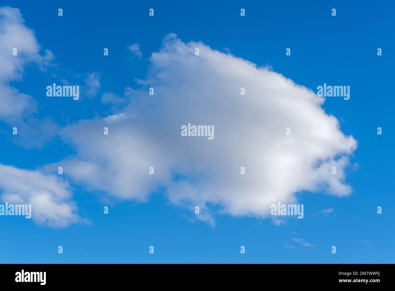 Cielo blu con soffici nuvole bianche. Una grande nuvola bianca di cumuli al centro. Sfondo nuvola per sovrapporre le foto Foto Stock
