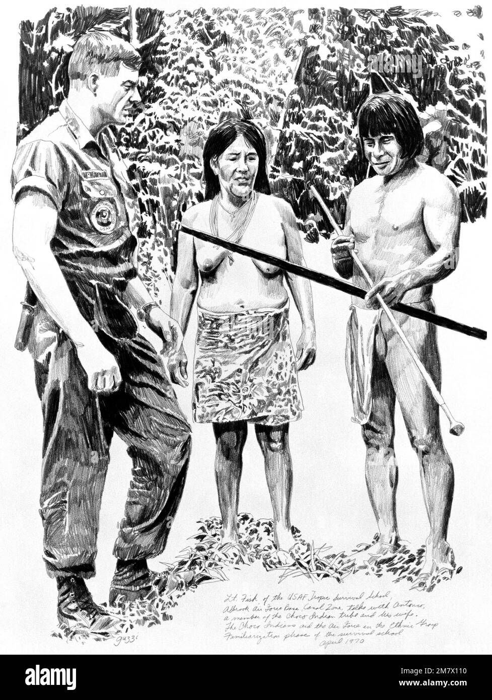 Illustrazione: 'Tropical Survival School - Panama' artista: George Guzzi. Paese: Sconosciuto Foto Stock