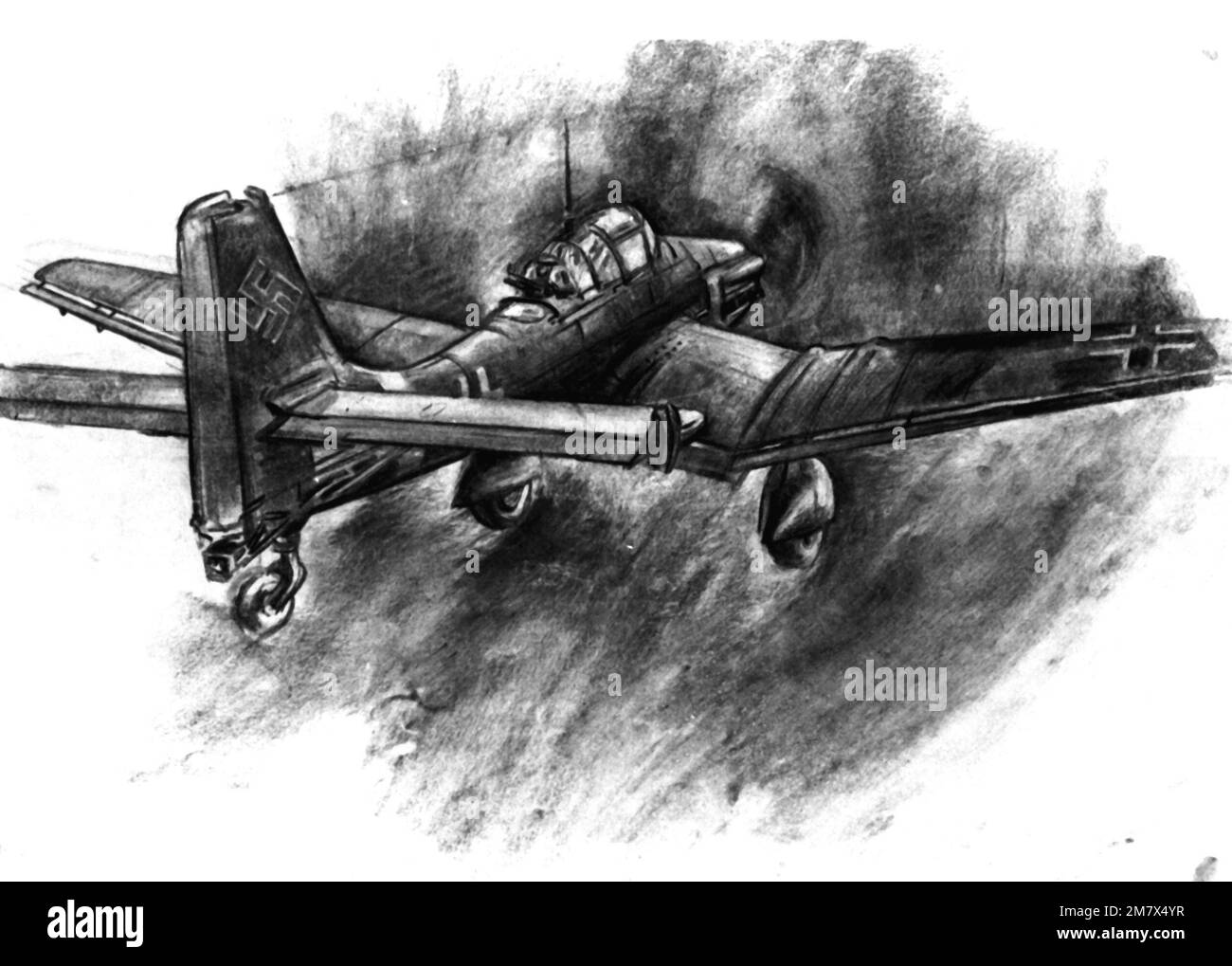 Illustrazione: 'Stuka Dive Bomber in Flight' artista: W. Fritz Junghans. Paese: Sconosciuto Foto Stock