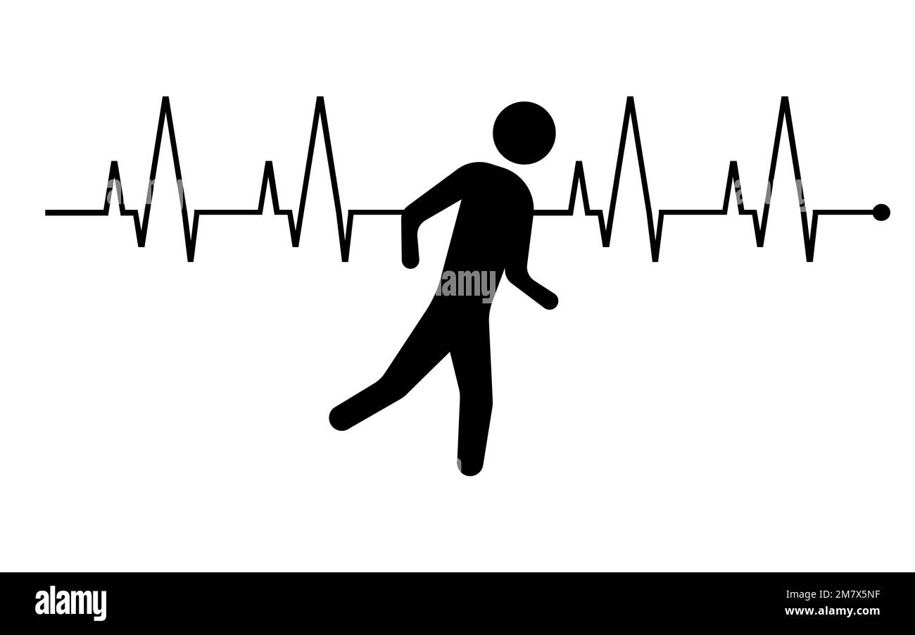 Uomo in esecuzione e icona del battito cardiaco. Illustrazione vettoriale. ESP 10. Illustrazione Vettoriale