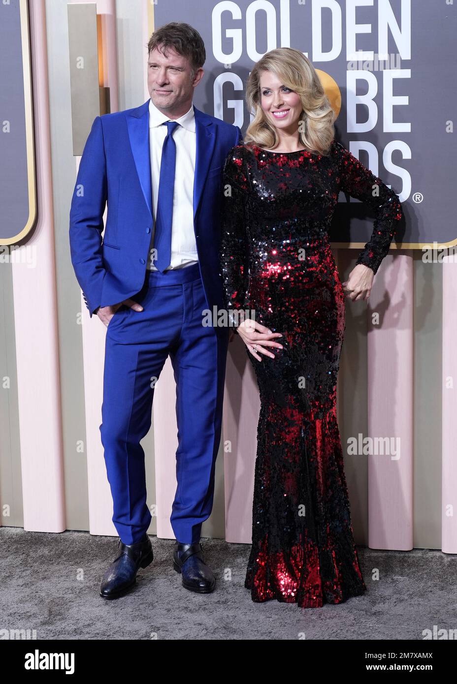 Los Angeles, Stati Uniti. 10th Jan, 2023. Thomas Jane e Courtney Lauren Penn arrivano ai 80th Annual Golden Globe Awards che si tengono al Beverly Hilton il 10 gennaio 2023 a Los Angeles, CA, USA (Foto di Sthanlee B. Mirador/Sipa USA) Credit: Sipa USA/Alamy Live News Foto Stock
