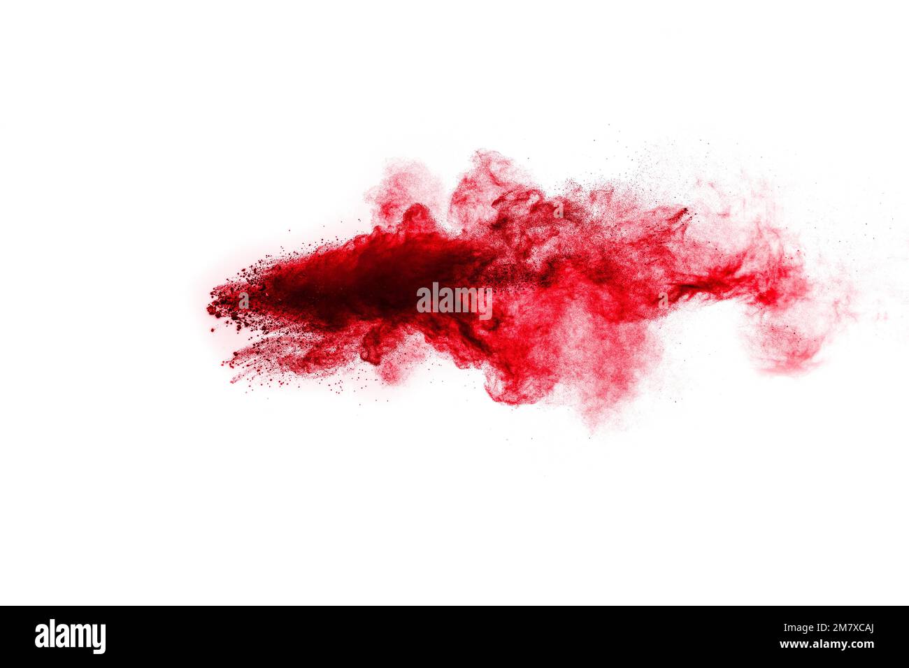Esplosione di polvere rossa su sfondo bianco. Foto Stock