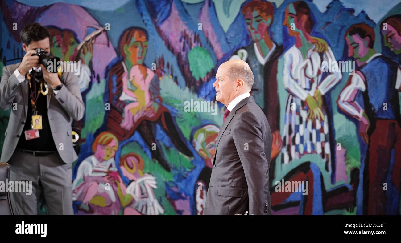 Berlino, Germania. 11th Jan, 2023. Il Cancelliere OLAF Scholz (DOCUP) partecipa alla riunione del Gabinetto federale presso l'Ufficio del Cancelliere. Credit: dpa Picture Alliance/Alamy Live News Foto Stock