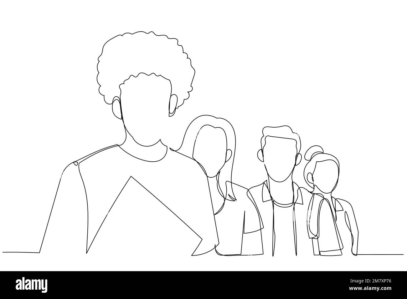 Disegno di un gruppo di studenti allineati. Stile artistico a linea continua singola Illustrazione Vettoriale