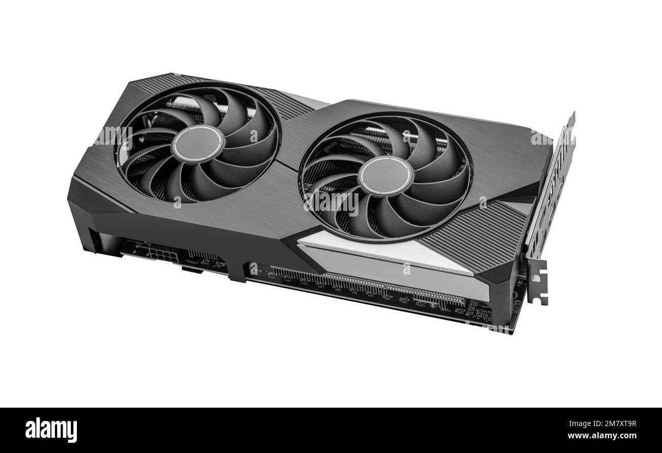 Scheda video grafica isolata su sfondo bianco. Foto Stock