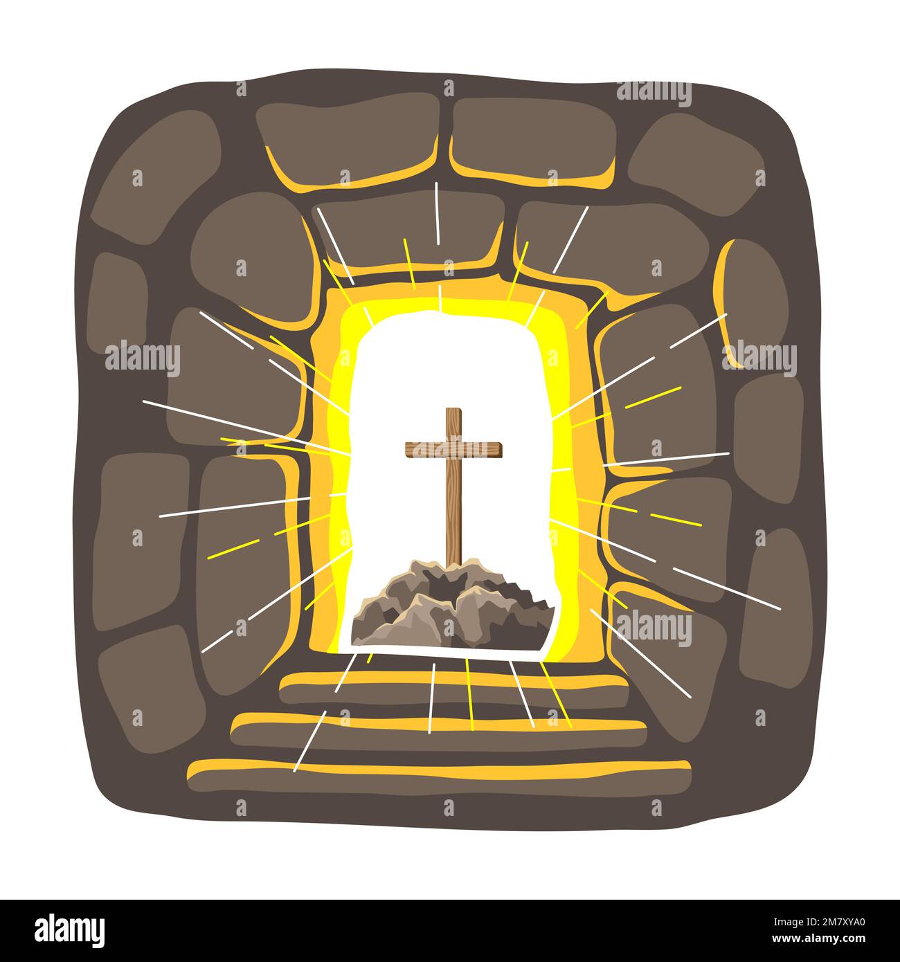 Illustrazione cristiana della grotta di sepoltura. Felice immagine di Pasqua. Illustrazione Vettoriale