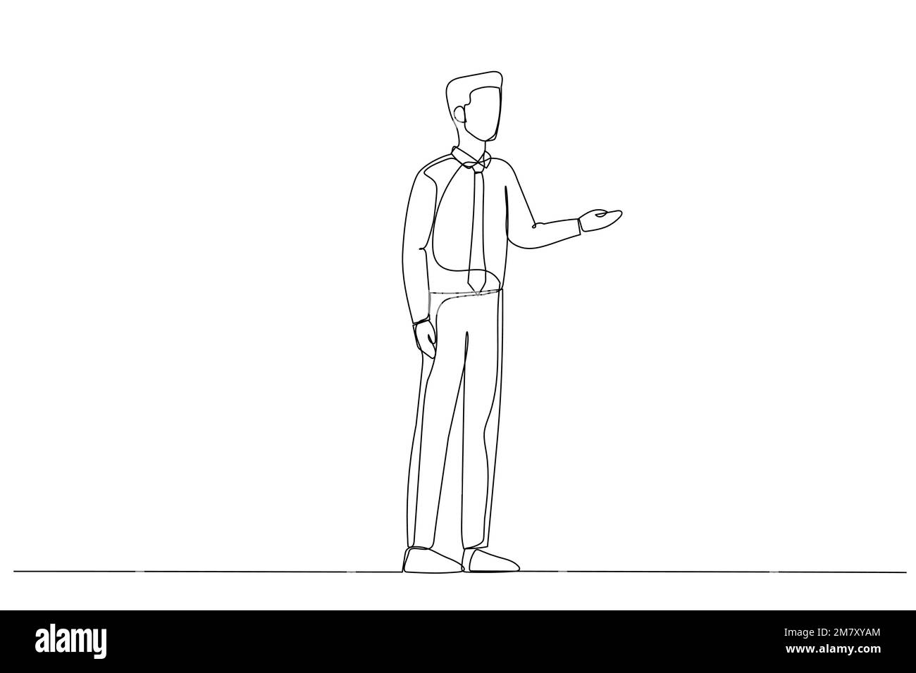 illustrazione di un uomo d'affari in tuta e posa. Arte di linea continua Illustrazione Vettoriale