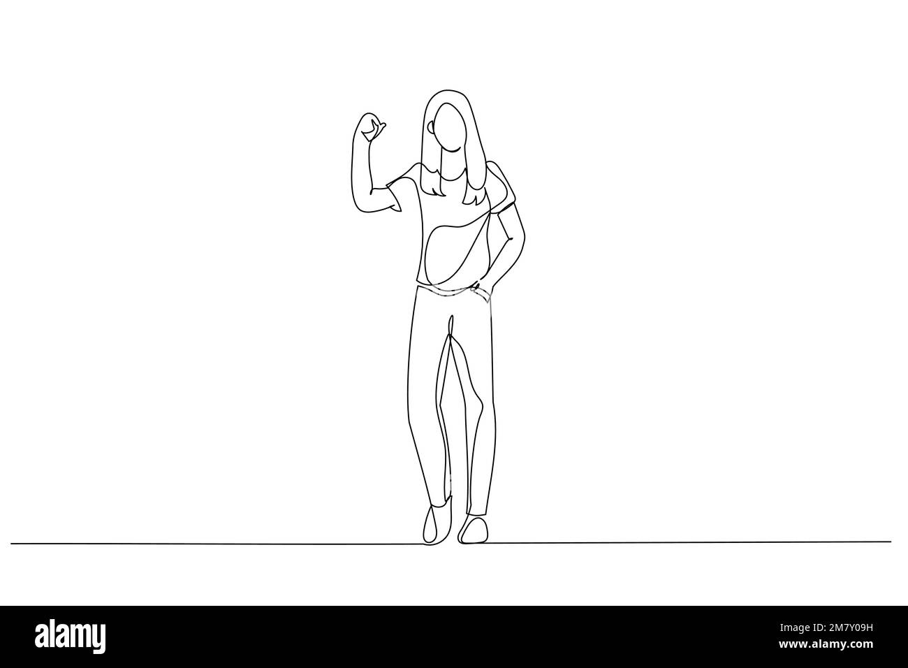 Disegno della giovane donna d'affari che alza le chiavi e che sta in piedi. Linea continua ART Illustrazione Vettoriale