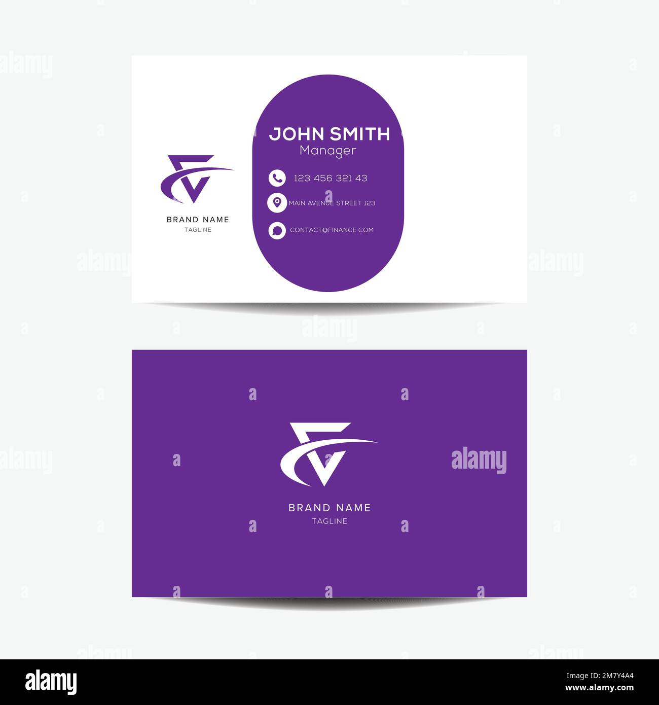 Modello di disegno del biglietto da visita. Biglietto da visita a due lati in stile moderno e pulito. Illustrazione vettoriale pronta per la stampa Illustrazione Vettoriale