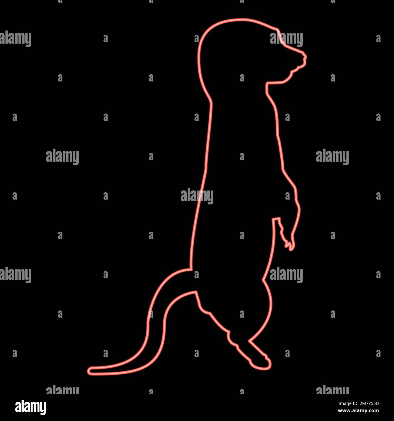 Neon meerkat in posa Suricata Suricatta colore rosso vettore immagine immagine piatto stile luce Illustrazione Vettoriale