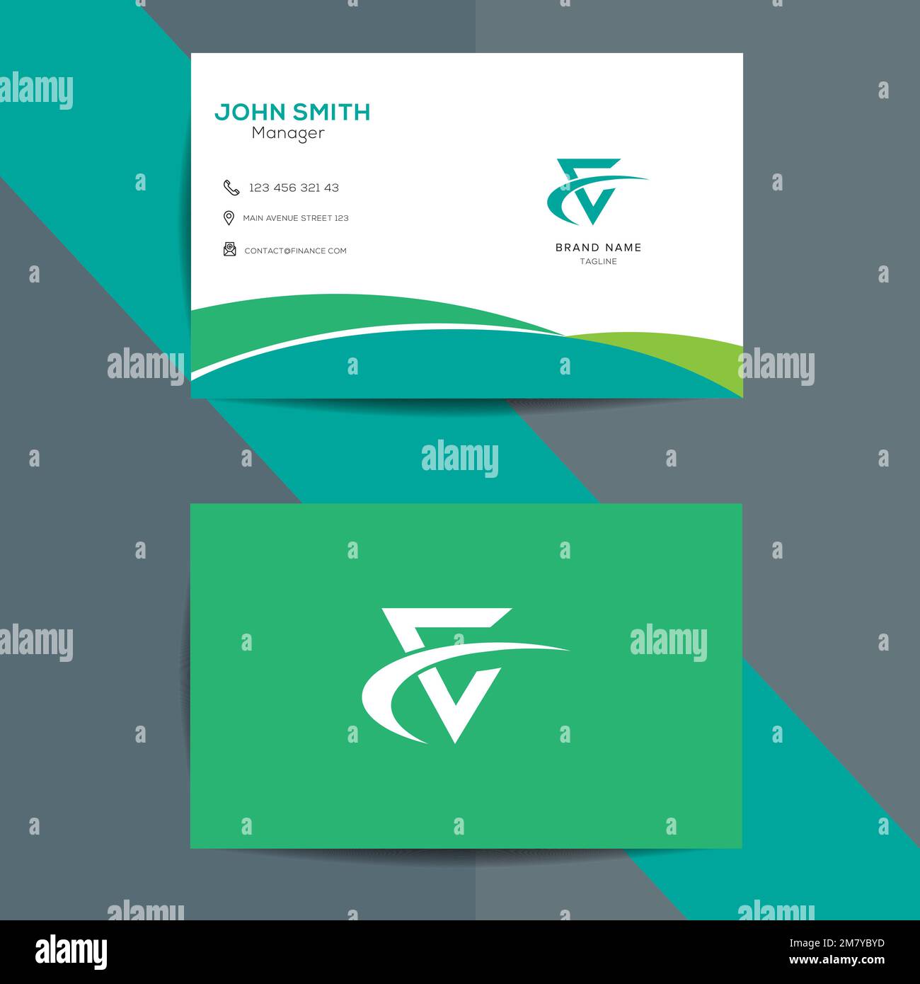 Modello di disegno del biglietto da visita. Biglietto da visita a due lati in stile moderno e pulito. Illustrazione vettoriale pronta per la stampa Illustrazione Vettoriale