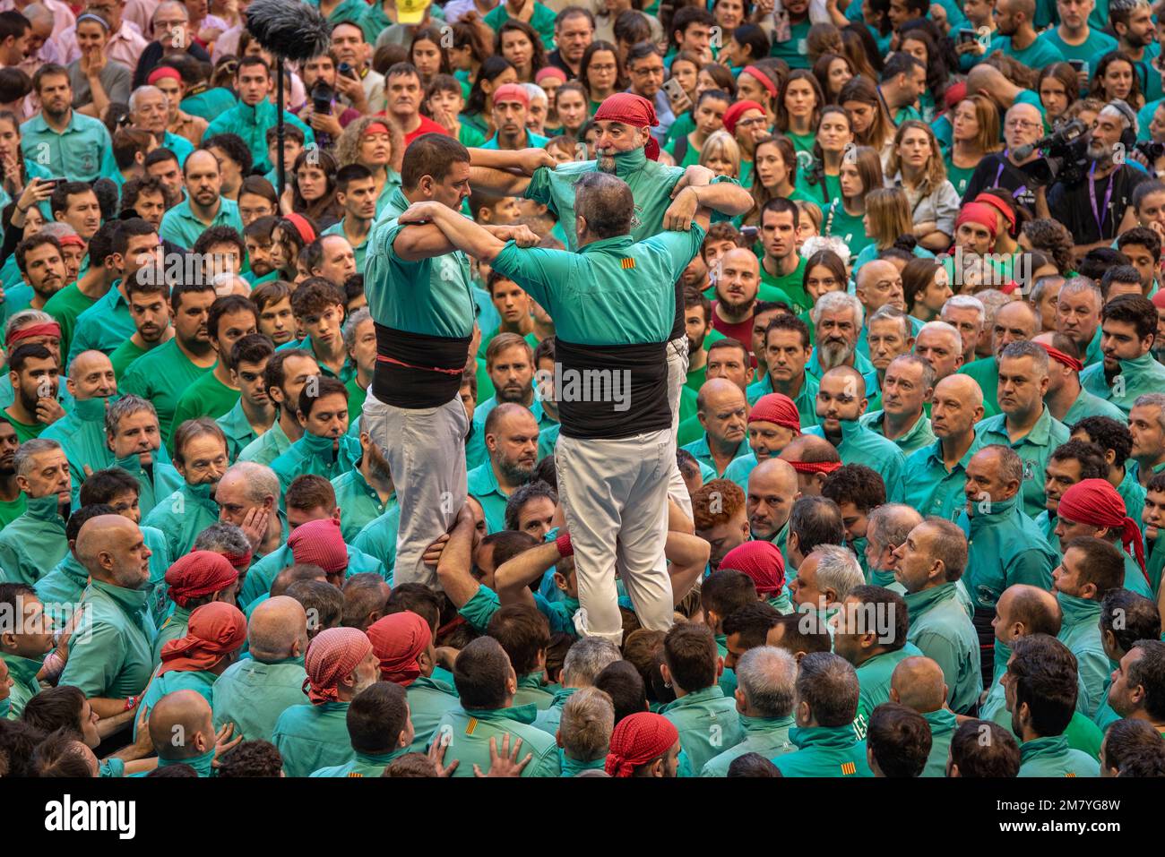 Concurs de Castells de Tarragona 2022 (concorso Castells di Tarragona). Concorso di domenica. Castellers de Vilafranca (Tarragona, Catalogna, Spagna) Foto Stock