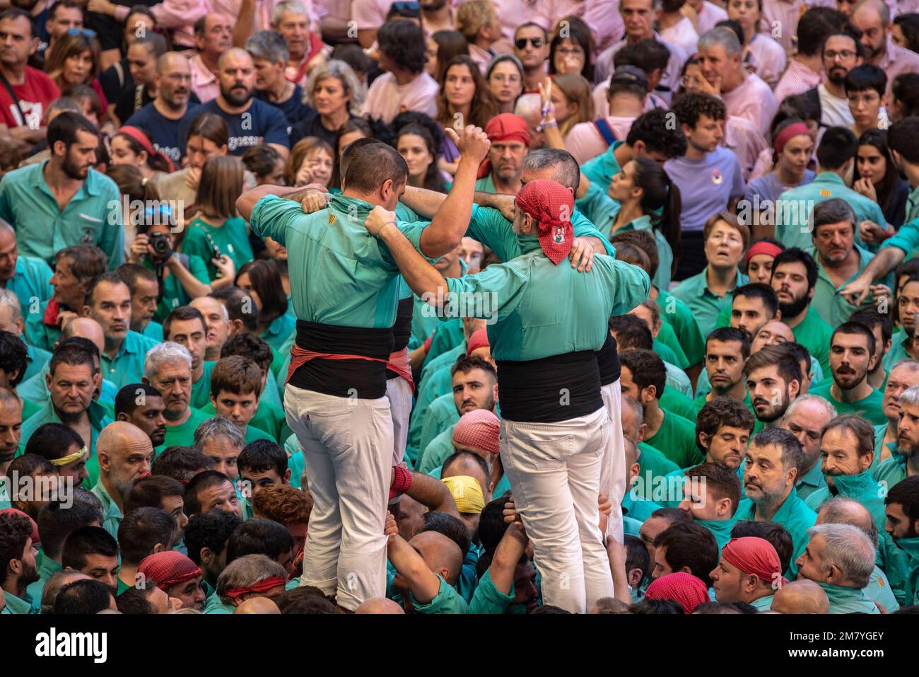 Concurs de Castells de Tarragona 2022 (concorso Castells di Tarragona). Concorso di domenica. Castellers de Vilafranca (Tarragona, Catalogna, Spagna) Foto Stock