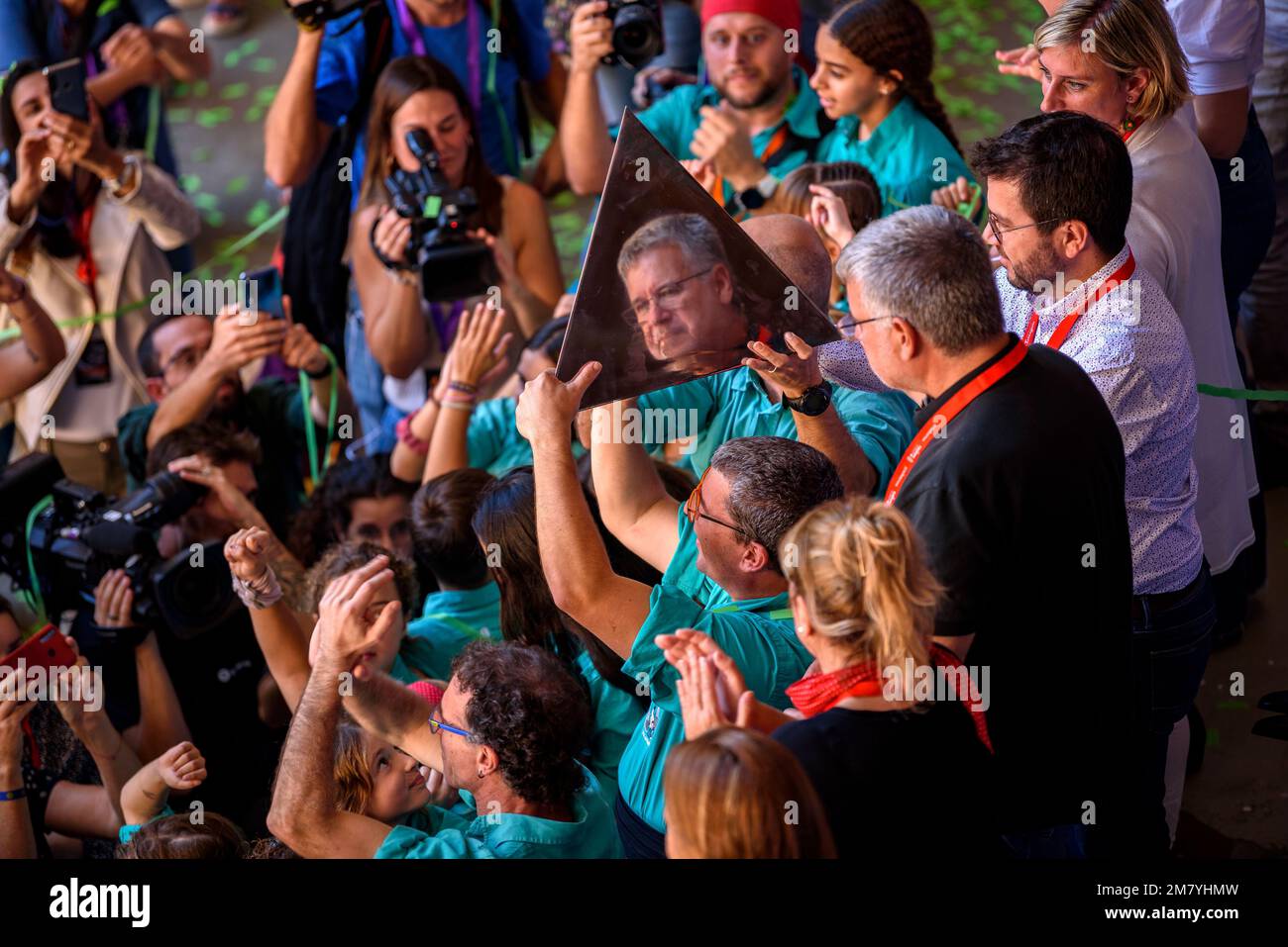 Concurs de Castells de Tarragona 2022 (concorso Castells di Tarragona). Concorso di domenica. Vittoria dei Castellers de Vilafranca. Tarragona Catalogna Spagna Foto Stock