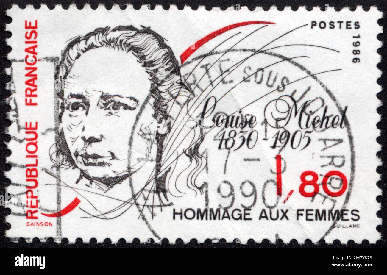 TIMBRE OBLITÉRÉ LOUISE MICHEL 1830-1905. HOMMAGE AUX FEMMES. RÉPUBLIQUE FRENCH. POST. 1986. 1,80 Foto Stock