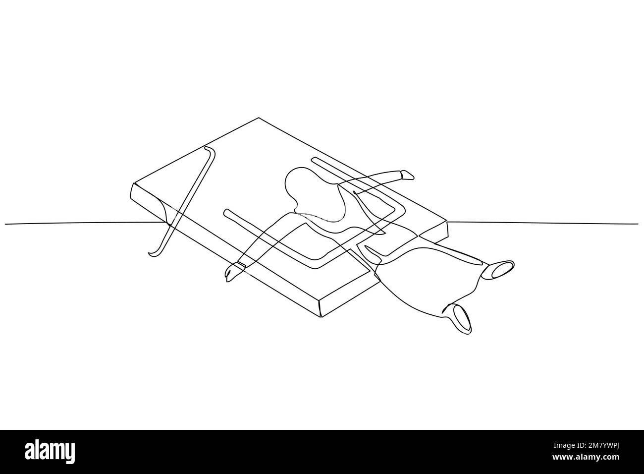 Illustrazione di una donna d'affari musulmana è stata catturata chiusa nella metafora di mousetrap della trappola commerciale. Design di stile artistico a linea continua Illustrazione Vettoriale