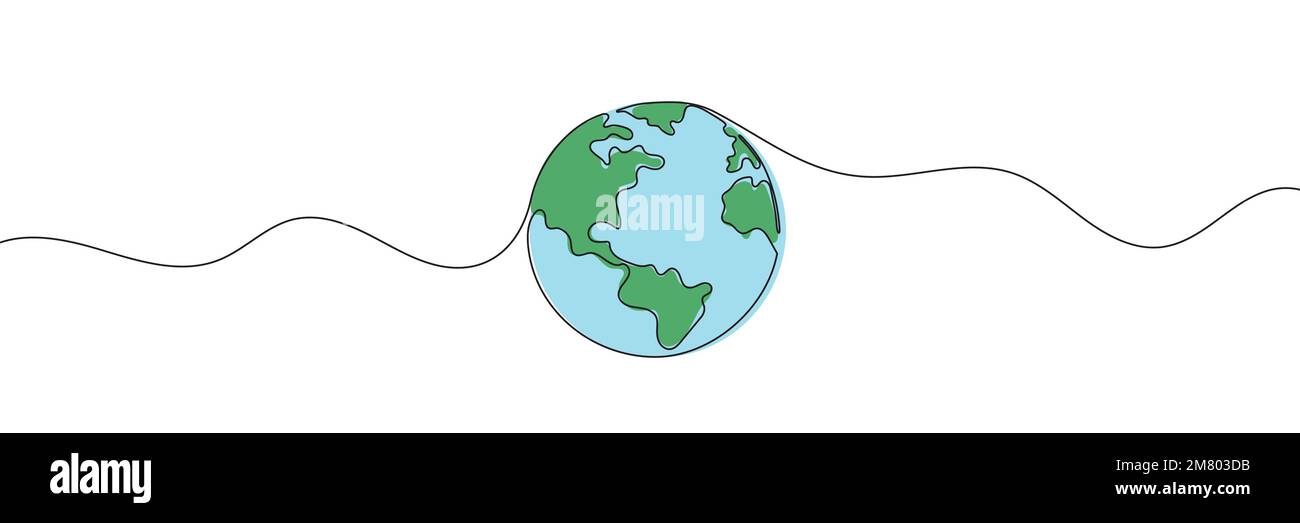 Mettere a terra un disegno lineare. Globo a linea continua. Illustrazione Vettoriale