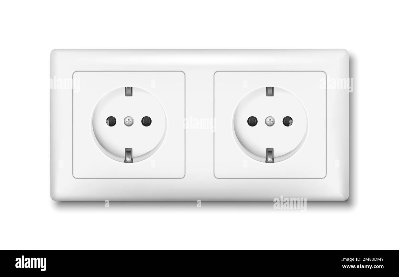 Presa di alimentazione in plastica bianca di tipo europeo. Illustrazione vettoriale. EPS 10. Illustrazione Vettoriale