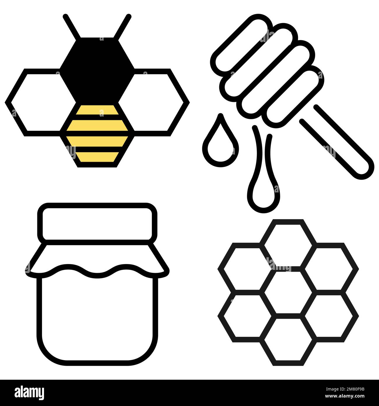 Set di icone Honey Sign Black Thin Line. Illustrazione vettoriale. EPS 10. Illustrazione Vettoriale