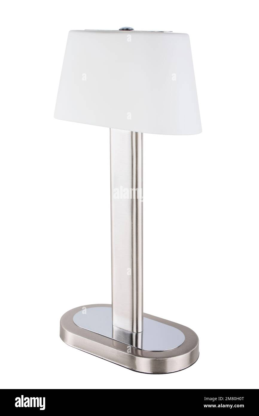 Moderna lampada da tavolo bianca isolata su sfondo bianco Foto Stock