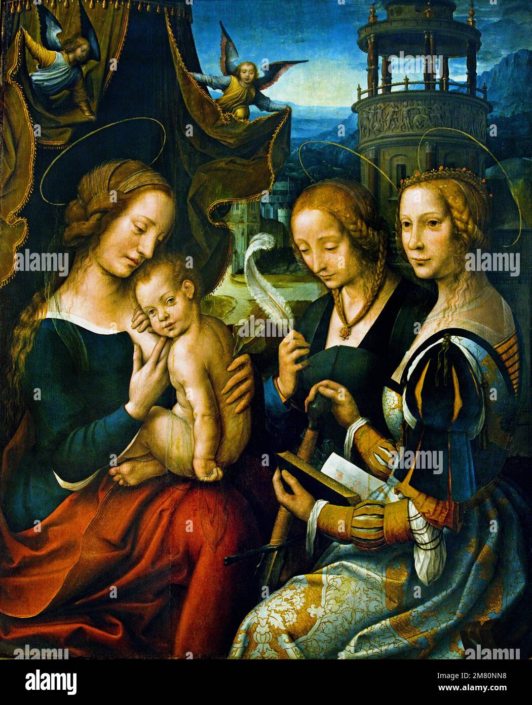 MADONNA E BAMBINO CON I SANTI BARBARA E CATERINA 1520 di Pittore Sconosciuto di Anversa Belga, Belgio, Fiammingo, Foto Stock