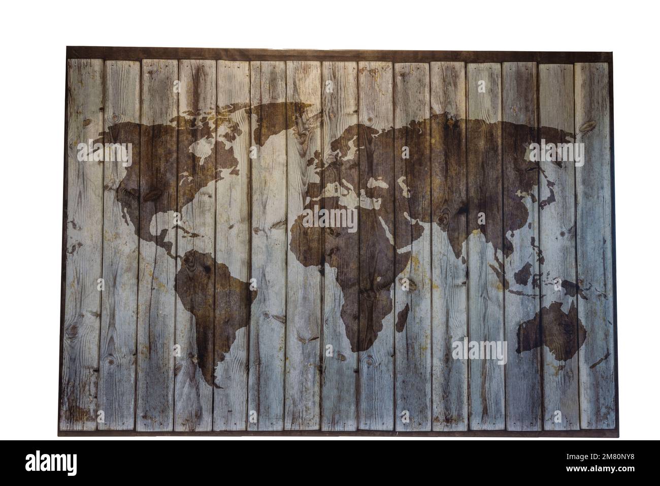 Vista ravvicinata della mappa del mondo isolata su sfondo bianco. Concetto geografico. Foto Stock
