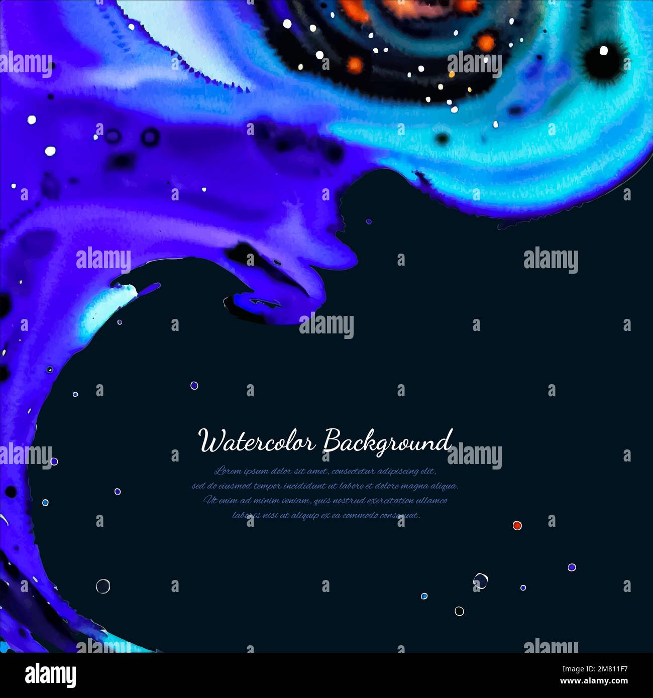 Blu splash watercolor vernice blot - modello per i vostri disegni. Blu scuro, sfondo astratto Illustrazione Vettoriale