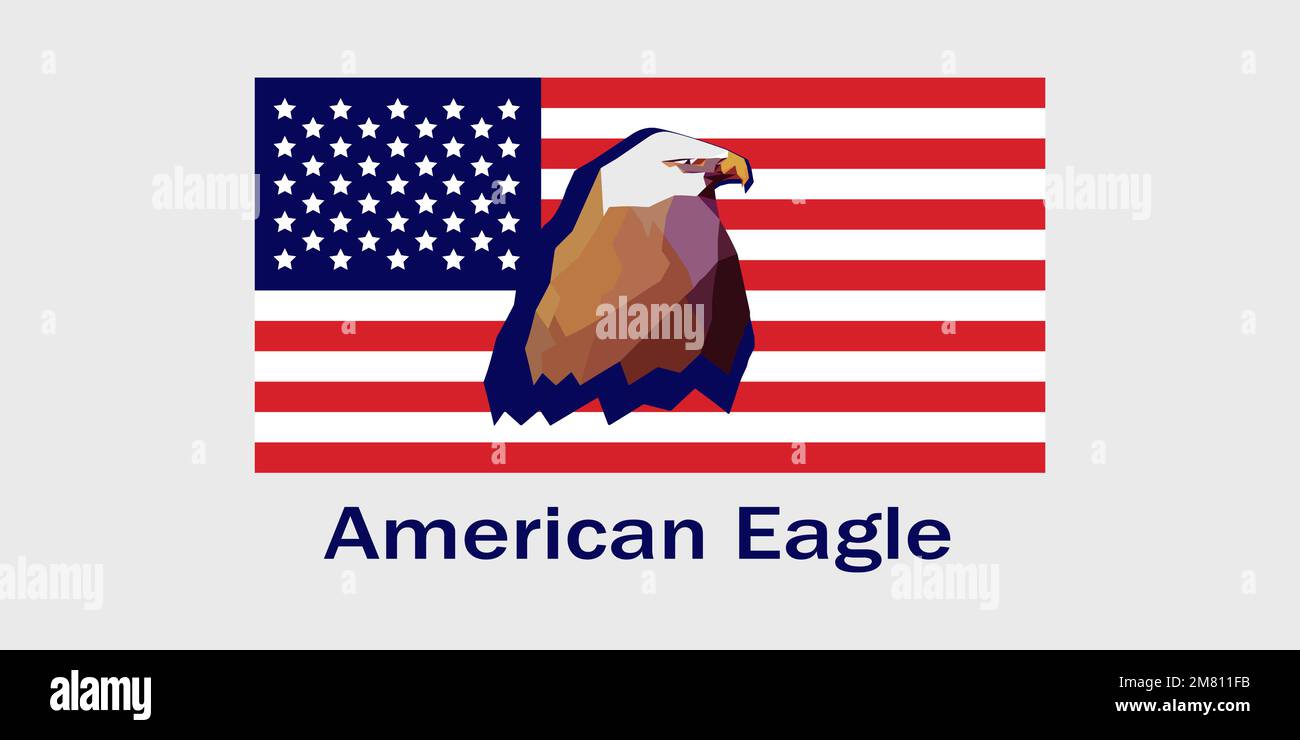 Aquila americana, forza, simbolo di pace degli Stati Uniti d'America, illustrazione della bandiera americana, patriottico, giorno nazionale, clip art isolata Illustrazione Vettoriale
