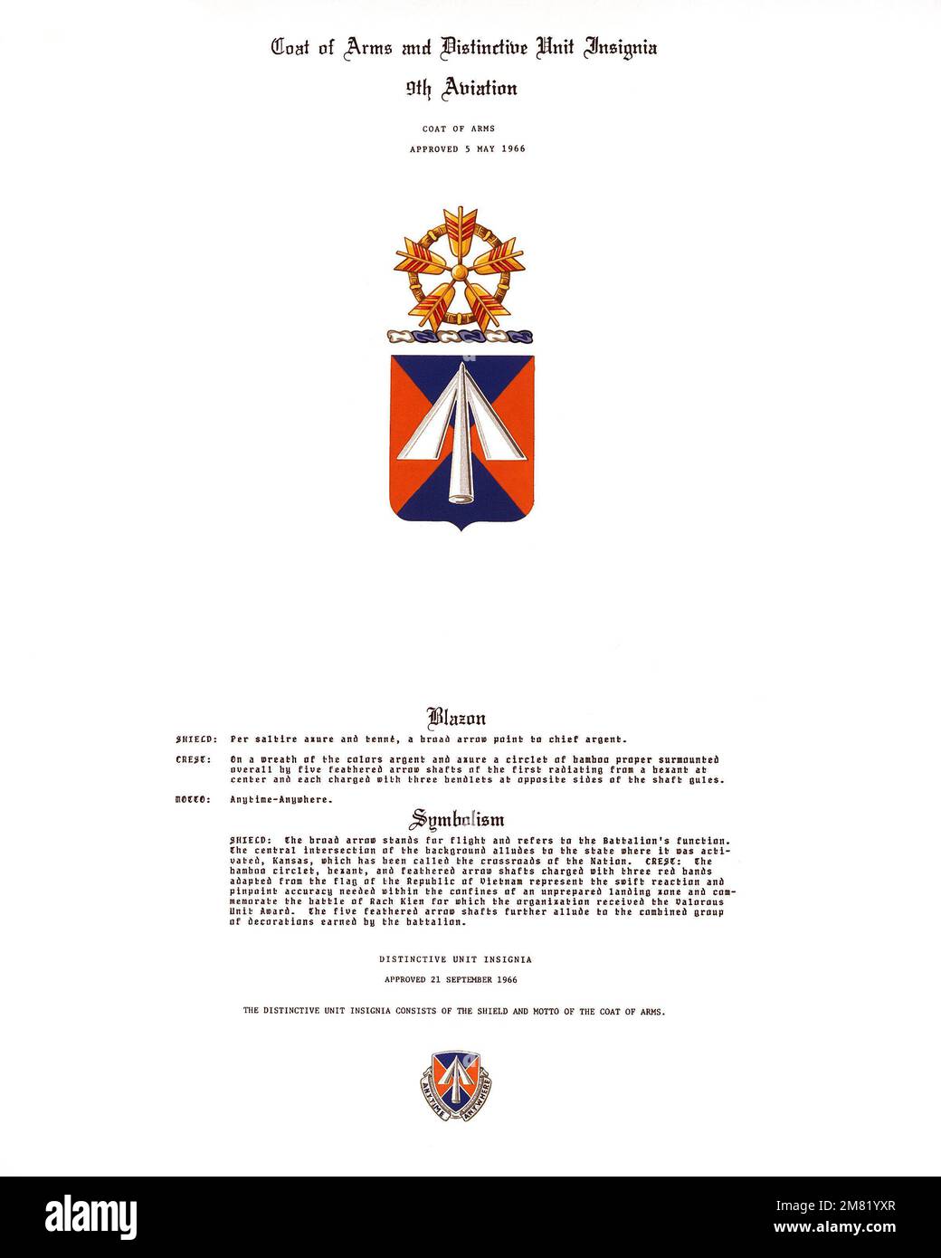 Insegne approvate per: 9th Battaglione Aviazione. Paese: Sconosciuto Foto Stock