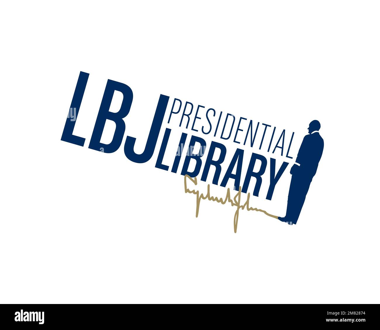 Biblioteca e museo di Lyndon Baines Johnson, logo ruotato, sfondo bianco B Foto Stock