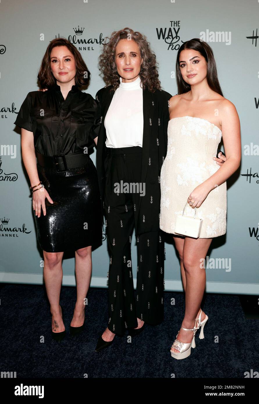 Chyler Leigh, left, Andie MacDowell and Sadie LaFlamme-Snow attend the premiere of Hallmark Channel's "The Way Home" at The Whitby Hotel on Wednesday, Jan. 11, 2023, in New York. (Photo by CJ Rivera/Invision/AP) Foto Stock
