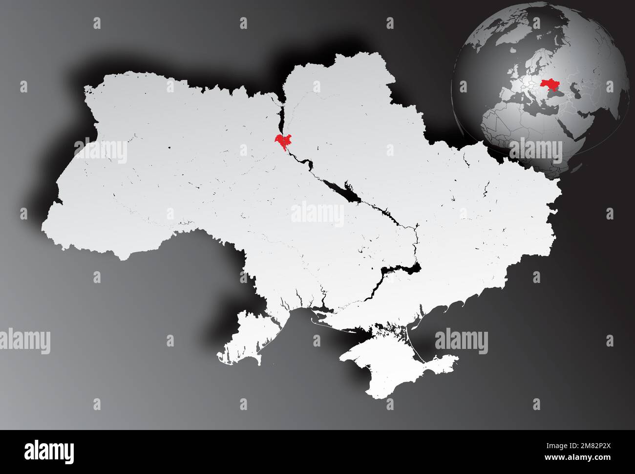 Mappa dell'Ucraina con fiumi e laghi e globo terrestre con Ucraina in rosso. Fatto a mano. Guarda le altre mie immagini di serie cartografiche: Sono Illustrazione Vettoriale