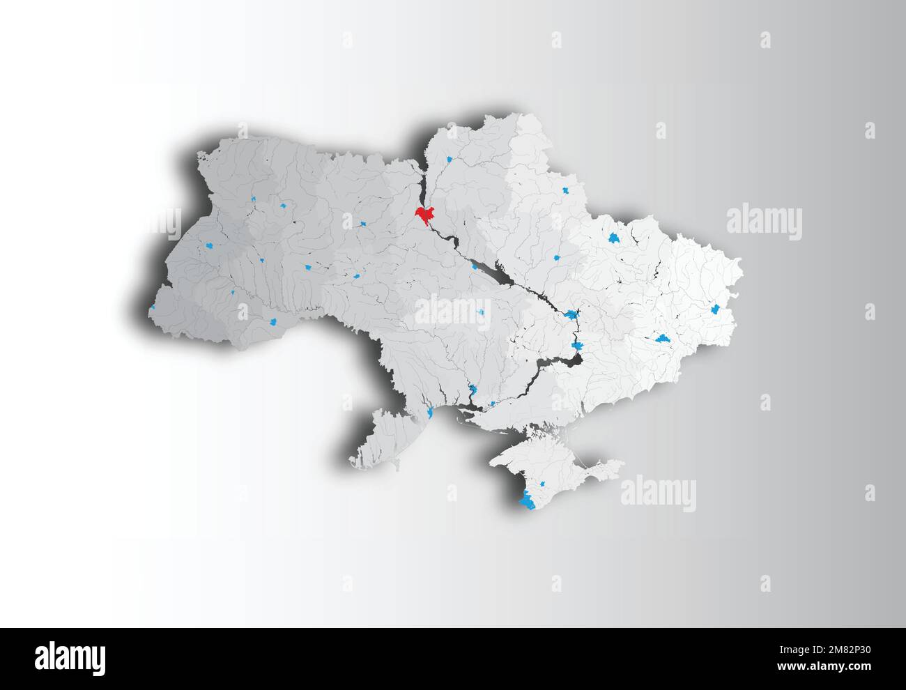 Mappa dell'Ucraina con fiumi e laghi. La mappa mostra gli oblasti e le piccole mappe dei loro centri (in blu). È possibile utilizzare tutte queste mappe (mappa dell'Ucraina, mappe Illustrazione Vettoriale