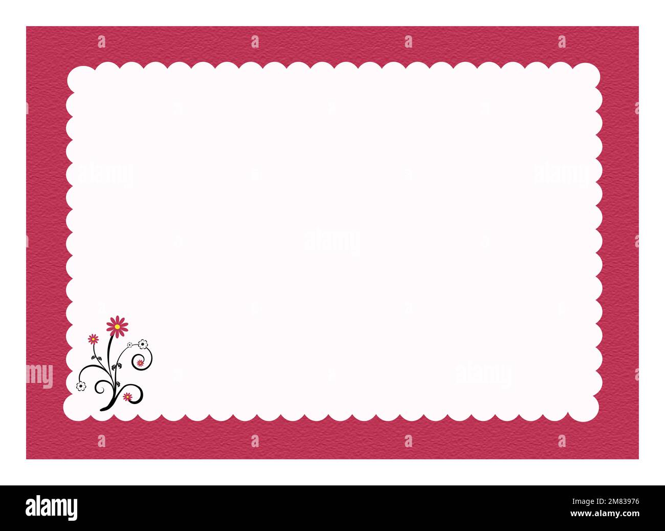 Viva Magenta bordo smerlato con piccolo bouquet di fiori in basso a sinistra Illustrazione Vettoriale