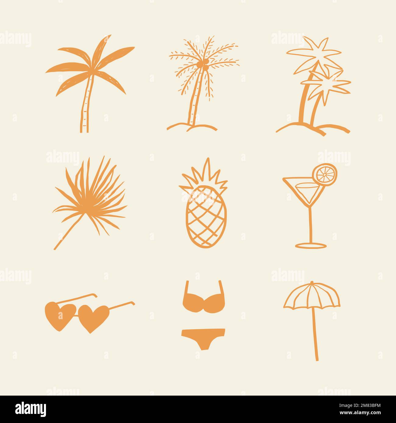 Estate palme vettore e motivi vacanza diario adesivi doodle collezione Illustrazione Vettoriale