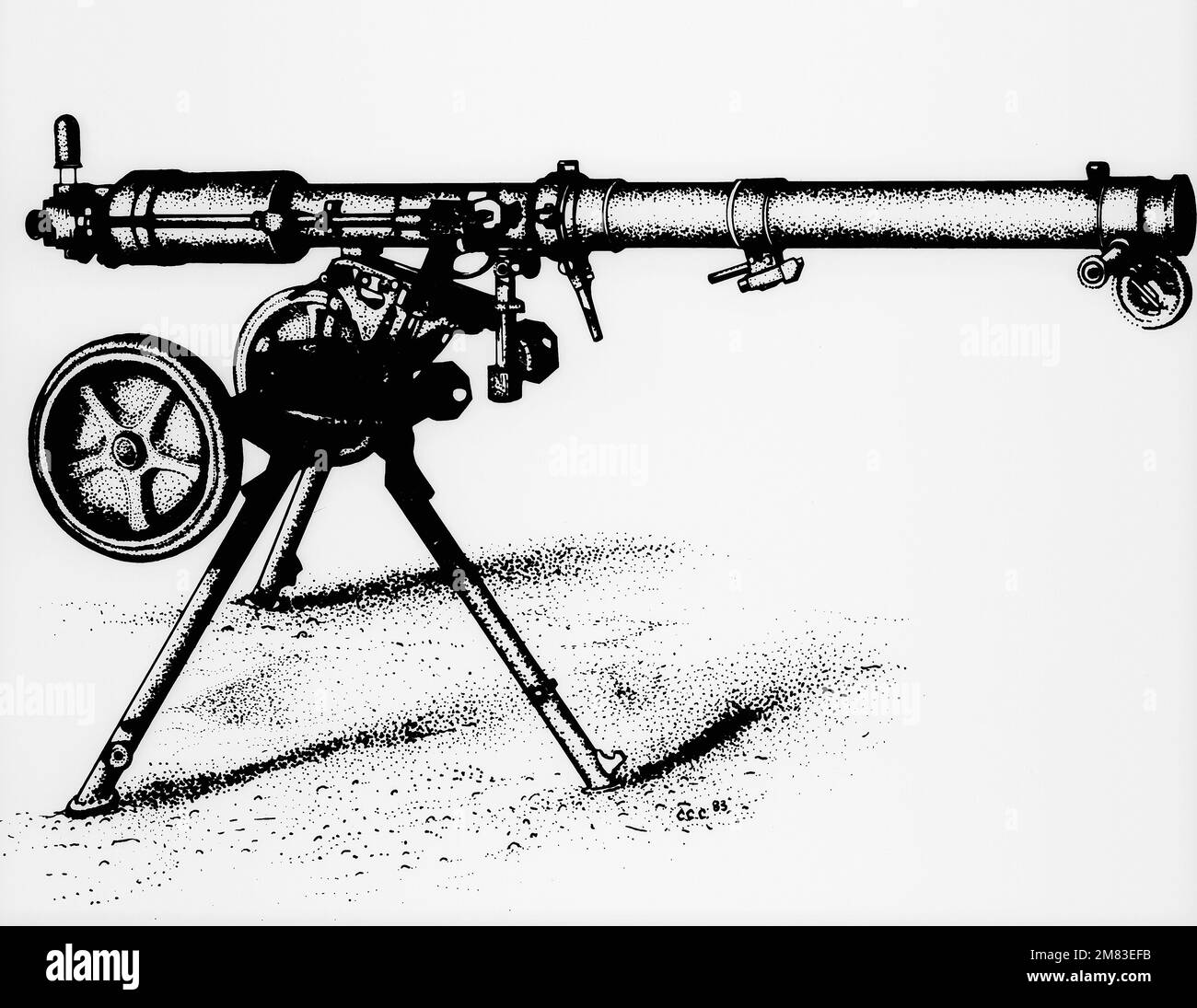 Illustrazione: A Soviet B-10 82mm fucile senza recupero - artista: Chris Cooka. Paese: Sconosciuto Foto Stock