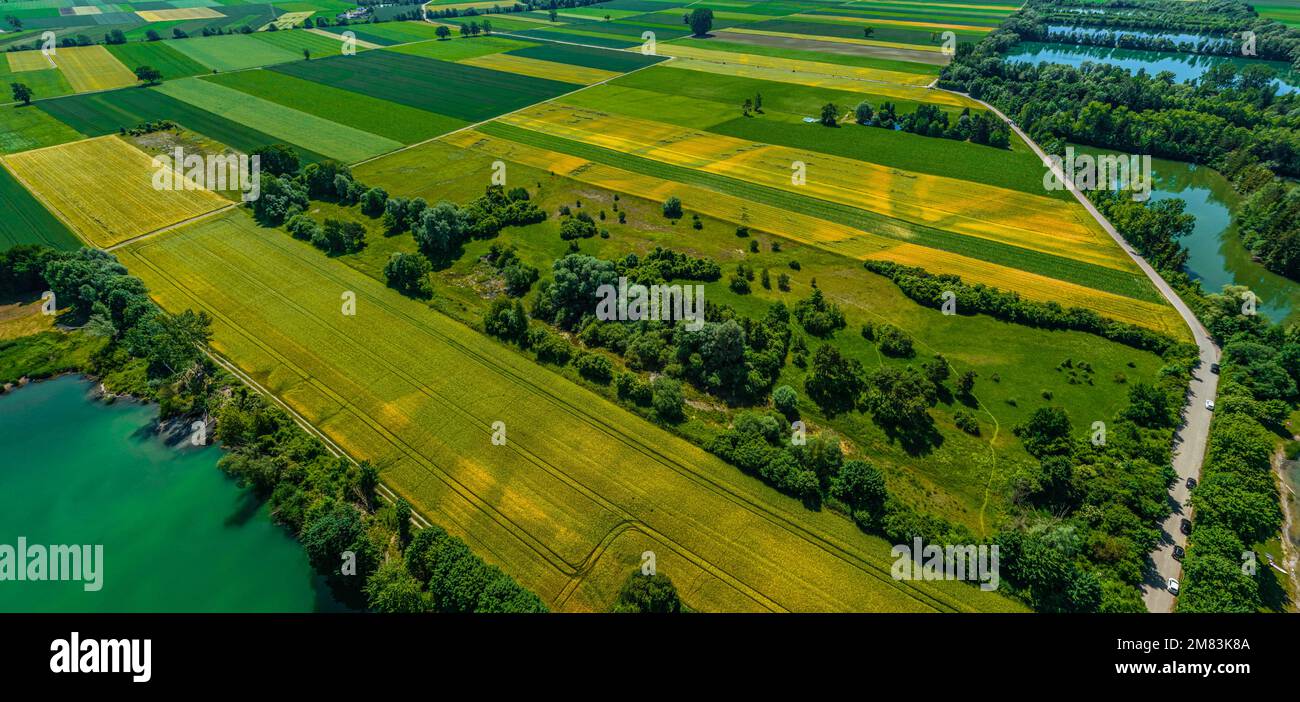 Vista aerea della regione intorno al lago Sander, un'area ricreativa locale vicino ad Augusta Foto Stock