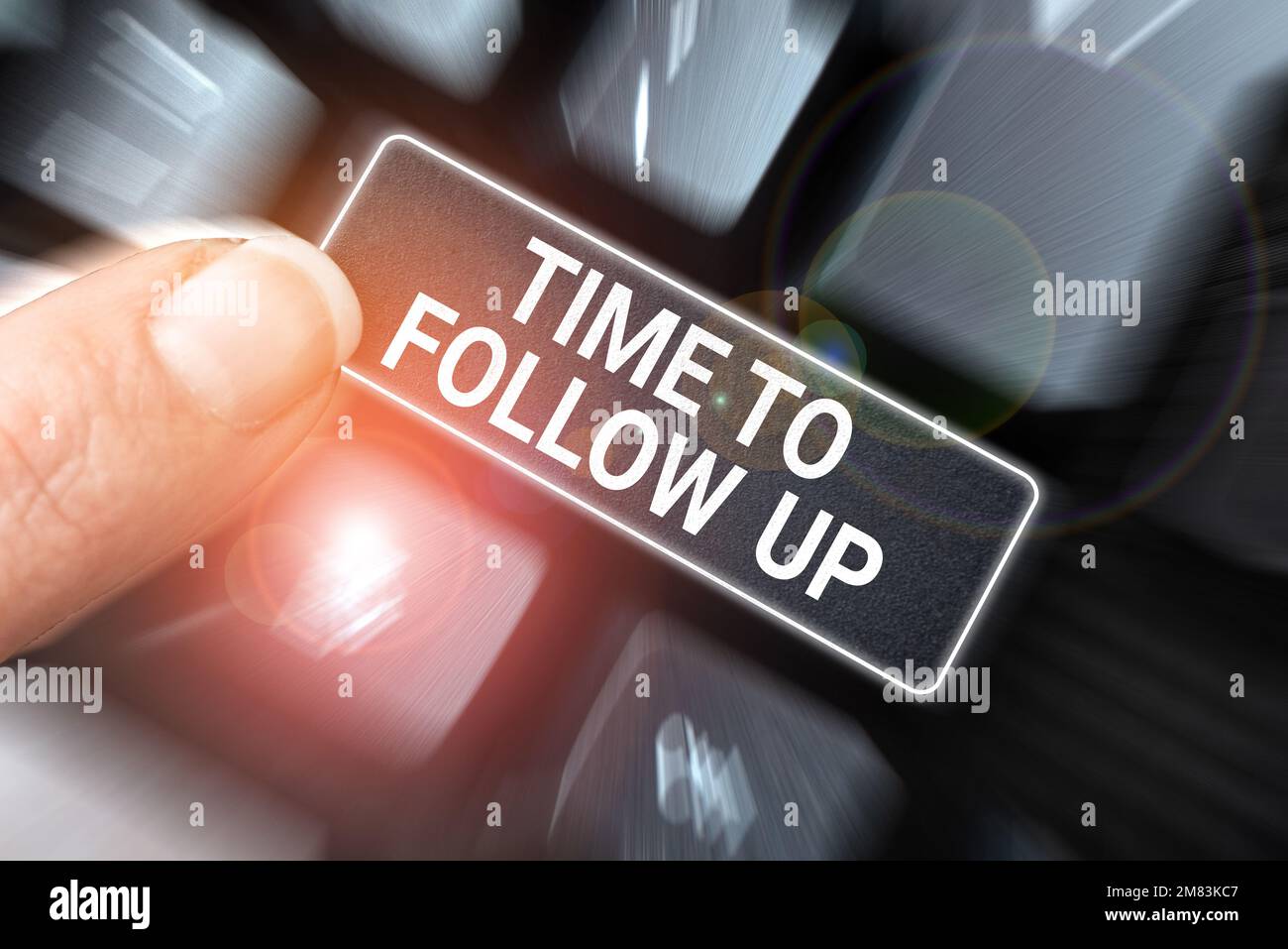 Scrittura a mano segno tempo di follow-up. Parola per la richiesta del compito precedente o per la continuazione delle informazioni Foto Stock